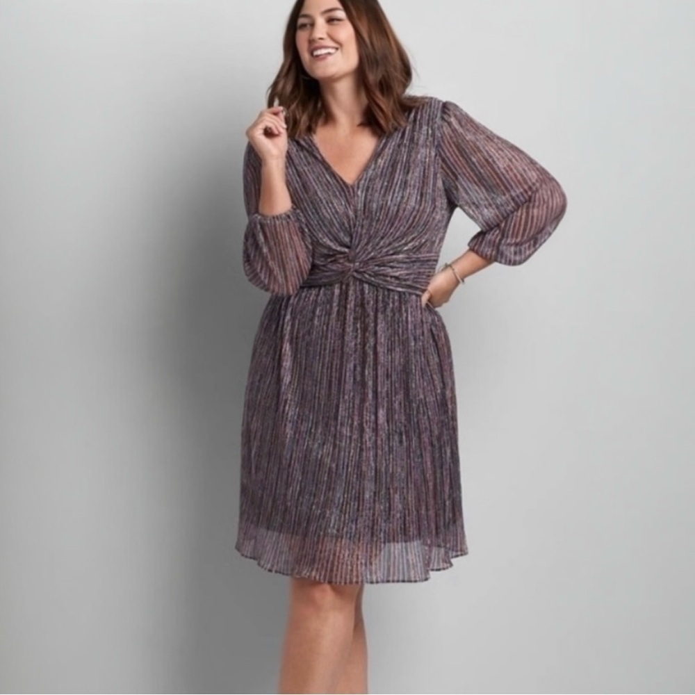 NEW Lane Bryant Metallic Rainbow Midi Dress Size 26W V-Neck Sheer Lined